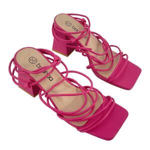 Boohoo Hot Pink Faux Leather Ankle Tie Heeled Sandals Women’s Size 6 Preowned